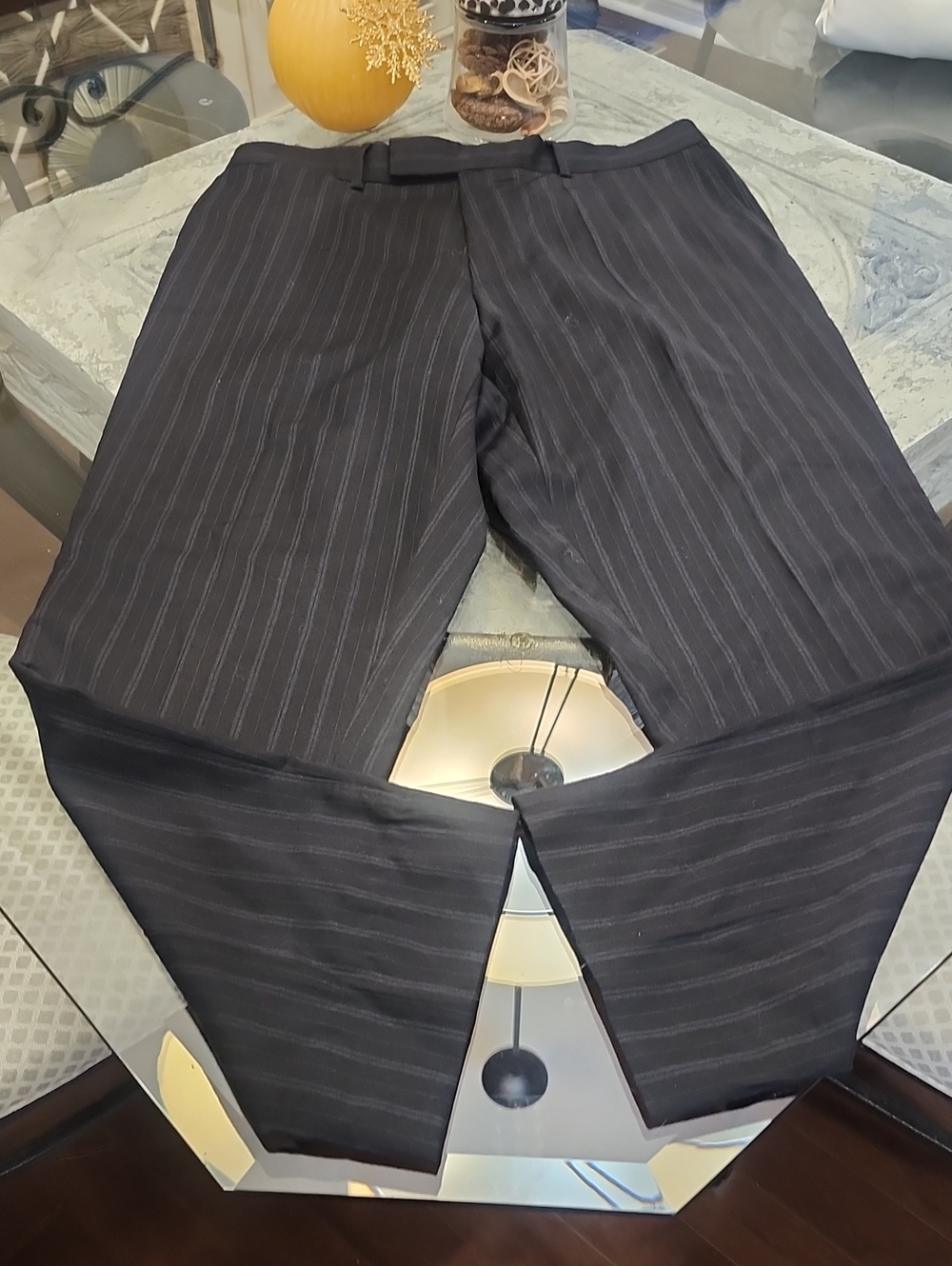 Hugo Boss Parker US Mens Black Thin Striped Flat Front Wool Dress Pants 33 x 29